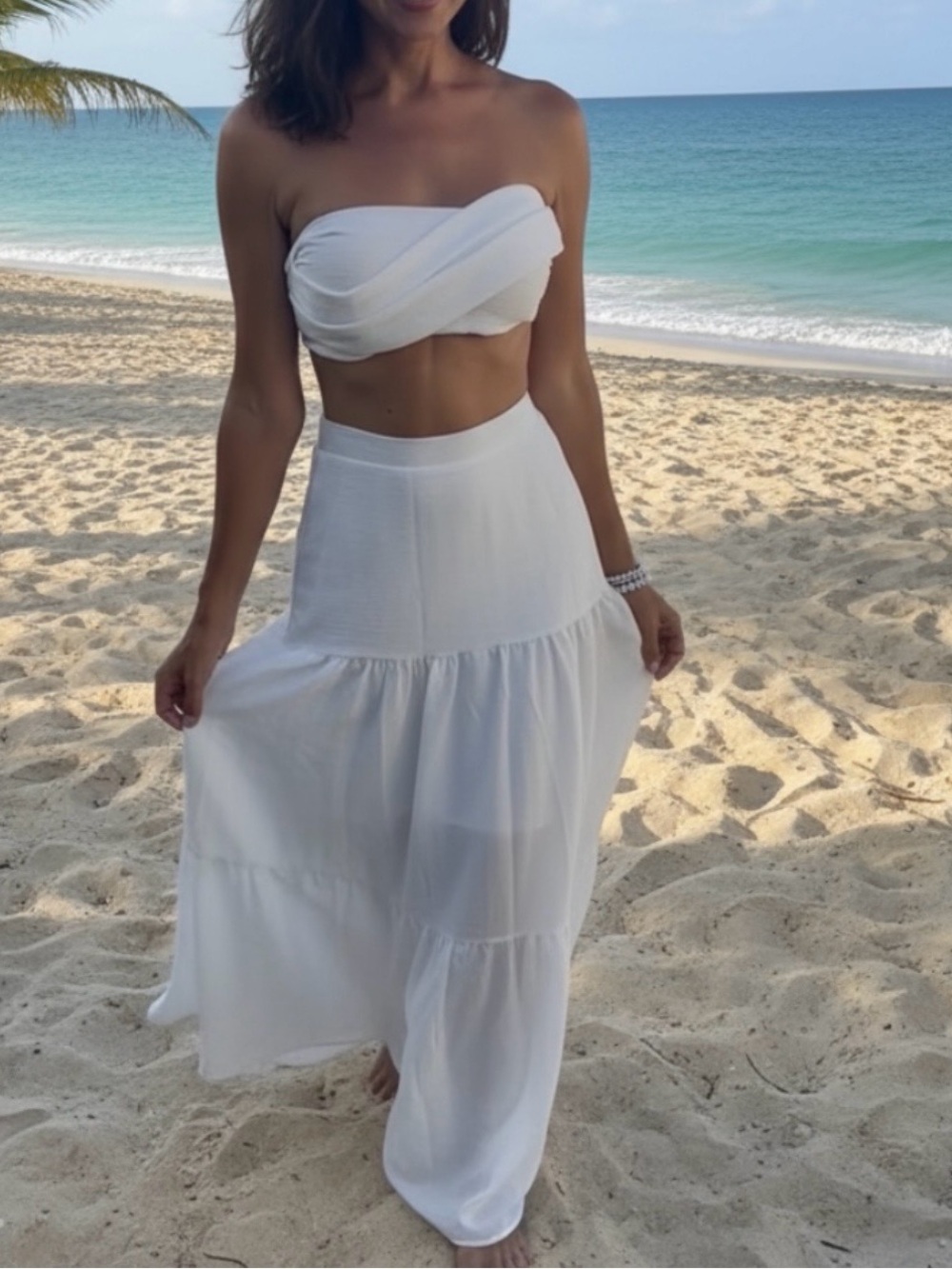 White Tiered Maxi Skirt - Women's Summer Beach Skirt